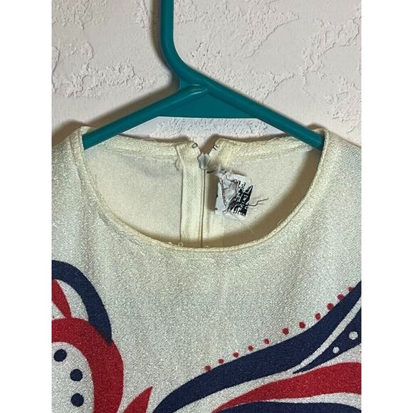 1970s Flair Fashions Knit Top Dramatic Geometric Red White Blue Sleeveless Tank - Picture 2 of 5